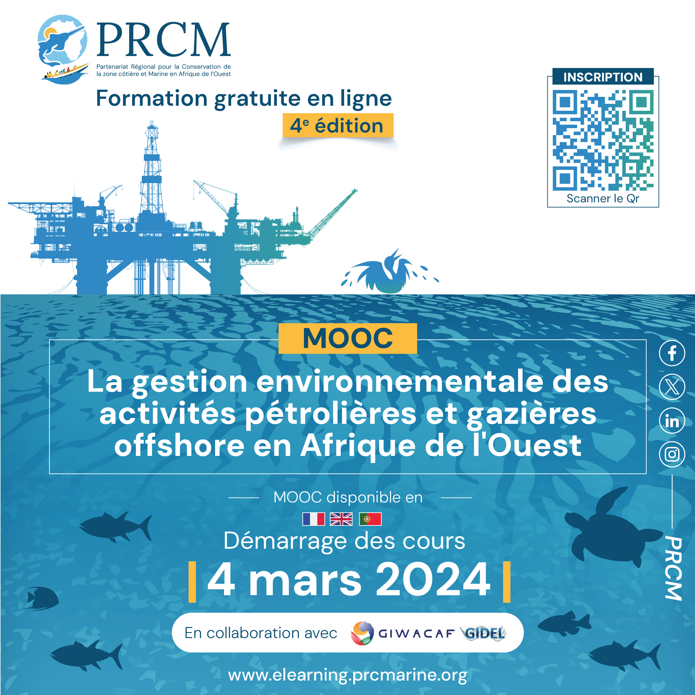Lire la suite à propos de l’article Lancement de la 4ème édition du MOOC sur la gestion environnementale des activités pétrolières et gazières offshore en Afrique de l’Ouest.